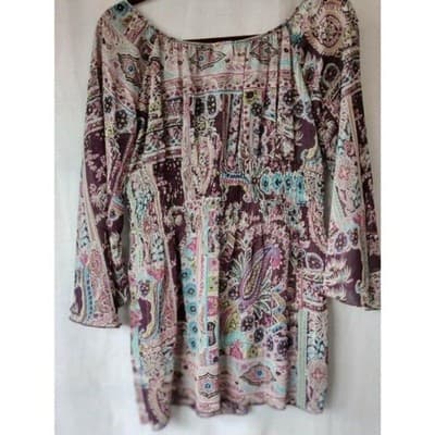 Jordache Juniors Top Blouse Sheer Pullover Bell 3/4 Sleeve Round Neck XL - Thumbnail 6