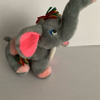 Vintage Bailey's Toy Elephant Stuffed Animal Gray Pink Plastic Eyes Yarn Small - Image 1