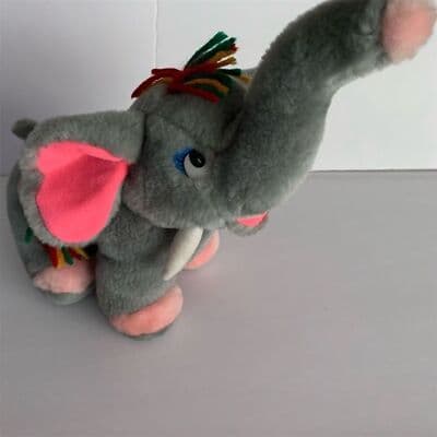 Vintage Bailey's Toy Elephant Stuffed Animal Gray Pink Plastic Eyes Yarn Small - Thumbnail 6