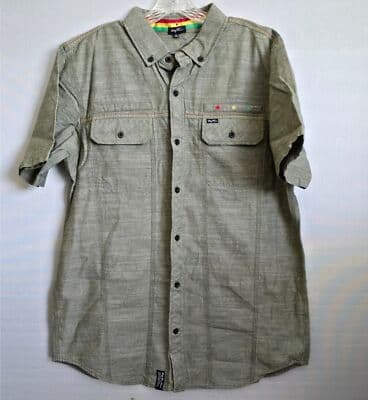 LRG Men's XL Green Military Button-Down Short Sleeve Woven Shirt - Thumbnail 8