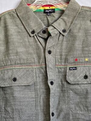 LRG Men's XL Green Military Button-Down Short Sleeve Woven Shirt - Thumbnail 12