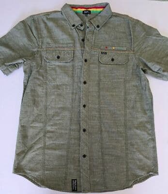LRG Men's XL Green Military Button-Down Short Sleeve Woven Shirt - Thumbnail 3
