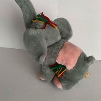 Vintage Bailey's Toy Elephant Stuffed Animal Gray Pink Plastic Eyes Yarn Small - Thumbnail 3