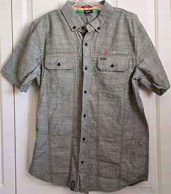 LRG Men's XL Green Military Button-Down Short Sleeve Woven Shirt - Thumbnail 11