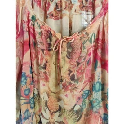 Live and Let Live Women Short Sleeve Blouse Top Orange & Yellow Floral Sz M - Thumbnail 2