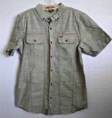 LRG Men's XL Green Military Button-Down Short Sleeve Woven Shirt - Thumbnail 13