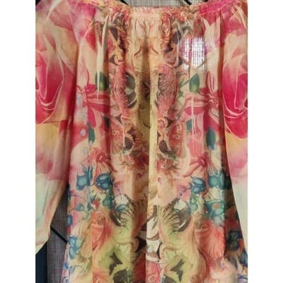 Live and Let Live Women Short Sleeve Blouse Top Orange & Yellow Floral Sz M - Thumbnail 5