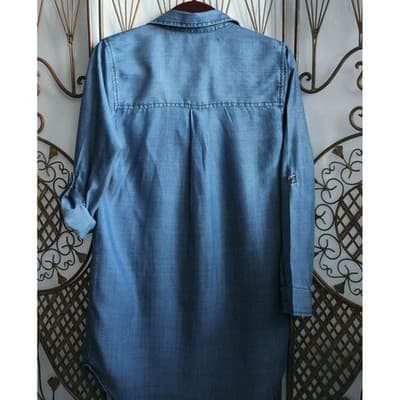 Velvet Heart Womens Tencel Shirt Roll Tap Sleeve V-Neck Collared Blue Size Small - Thumbnail 4