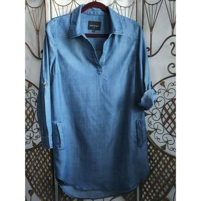 Velvet Heart Womens Tencel Shirt Roll Tap Sleeve V-Neck Collared Blue Size Small - Thumbnail 2