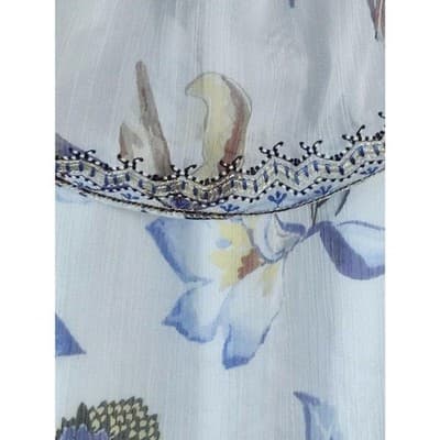 White House Black Market Off The Shoulder Blue White Floral Embroidered Top Sz S - Thumbnail 4