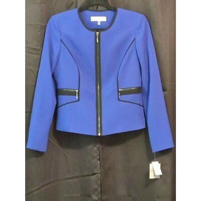 New Kasper Womens Full Zip Jacket Long Sleeve Celeste/Black Size 4P - Thumbnail 2