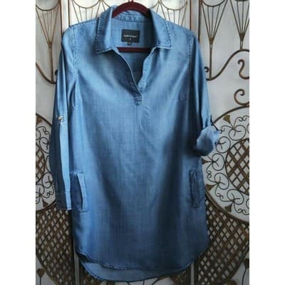 Velvet Heart Womens Tencel Shirt Roll Tap Sleeve V-Neck Collared Blue Size Small - Image 1