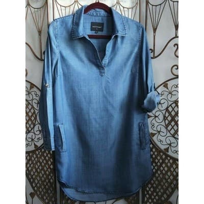 Velvet Heart Womens Tencel Shirt Roll Tap Sleeve V-Neck Collared Blue Size Small - Thumbnail 3