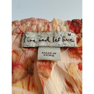 Live and Let Live Women Short Sleeve Blouse Top Orange & Yellow Floral Sz M - Thumbnail 6