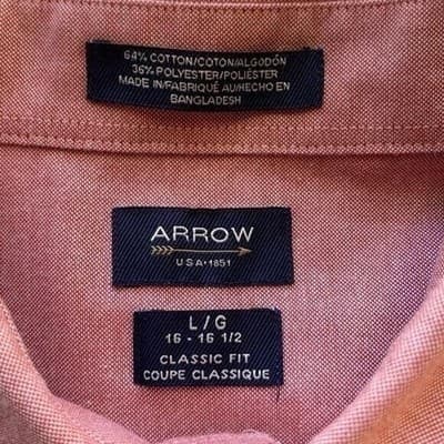 Arrow Classic Fit Beige Easy Care Casual Button Down Shirt Men Size L Oxford - Thumbnail 7