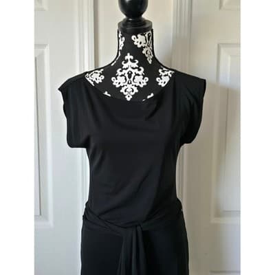 Women XS Cache Black Ruched Detail Cap Sleeve Elegant Chic Top - Image 1