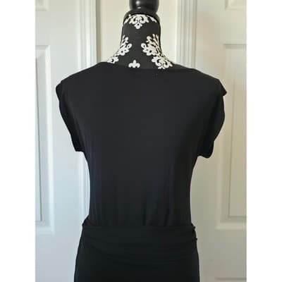 Women XS Cache Black Ruched Detail Cap Sleeve Elegant Chic Top - Thumbnail 2