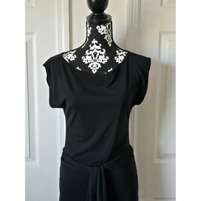 Women XS Cache Black Ruched Detail Cap Sleeve Elegant Chic Top - Thumbnail 8