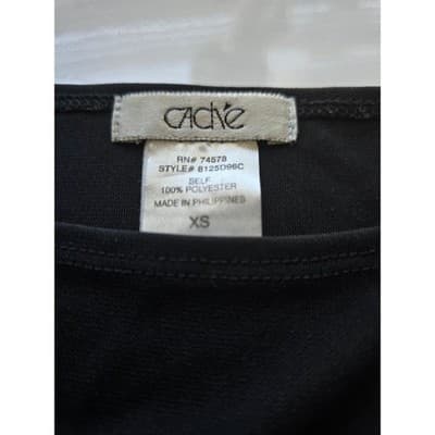 Women XS Cache Black Ruched Detail Cap Sleeve Elegant Chic Top - Thumbnail 3