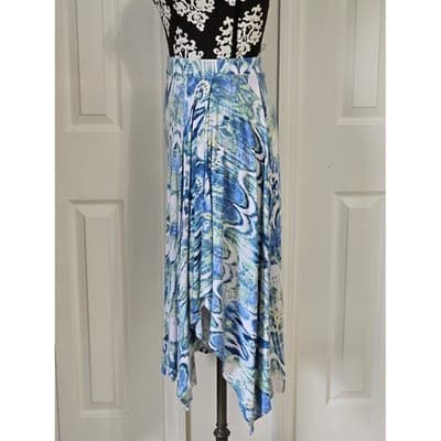 Womens Chico Blue White Abstract Print Knit Shirt size 1 - Thumbnail 8