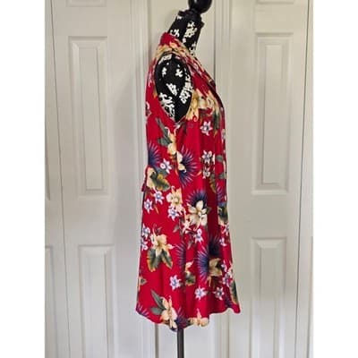 Impressions Workshop Womens Red Blue Floral Print Button Up Dress Size L - Thumbnail 8