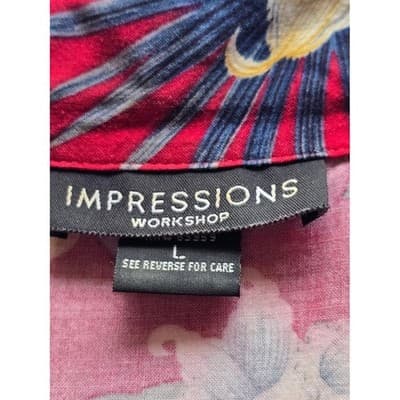 Impressions Workshop Womens Red Blue Floral Print Button Up Dress Size L - Thumbnail 3