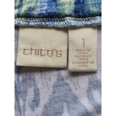 Womens Chico Blue White Abstract Print Knit Shirt size 1 - Thumbnail 4