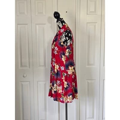 Impressions Workshop Womens Red Blue Floral Print Button Up Dress Size L - Thumbnail 9