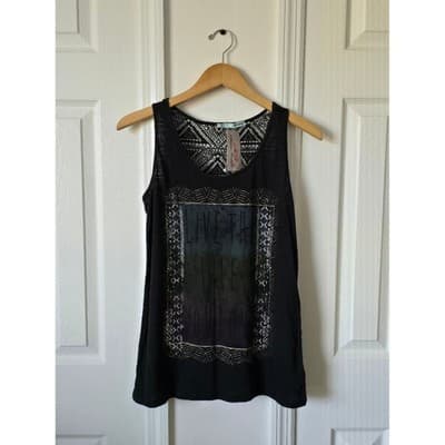 Maurices Black Lace Back Tank Top Women's Size S Graphic Print - Image 1