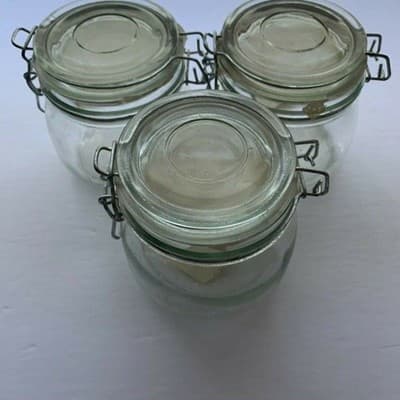 Clear Glass Canister Set of 3 with Lids Food Storage Jar Round Storage 500 ML - Thumbnail 5