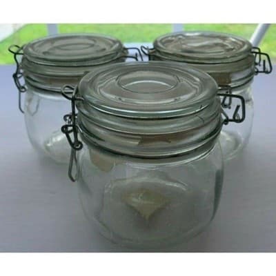 Clear Glass Canister Set of 3 with Lids Food Storage Jar Round Storage 500 ML - Thumbnail 6