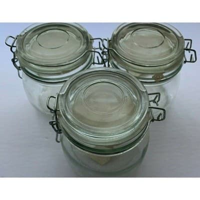 Clear Glass Canister Set of 3 with Lids Food Storage Jar Round Storage 500 ML - Thumbnail 4