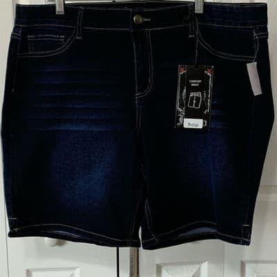 Love Indigo Women's Plus Size 18W Blue Chino Shorts Comfort Waist Casual Summer - Image 1