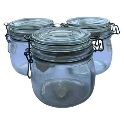 Clear Glass Canister Set of 3 with Lids Food Storage Jar Round Storage 500 ML - Image 1