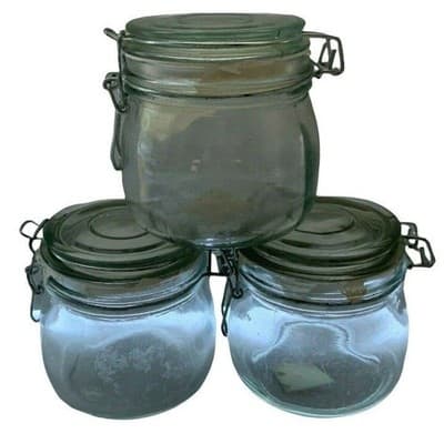Clear Glass Canister Set of 3 with Lids Food Storage Jar Round Storage 500 ML - Thumbnail 3