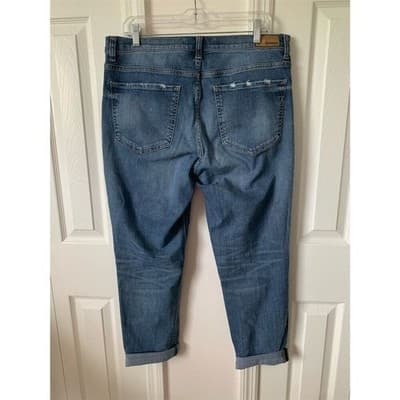 Express Women's Size 12 High-Rise Distressed Girlfriend Jeans Blue - Thumbnail 2