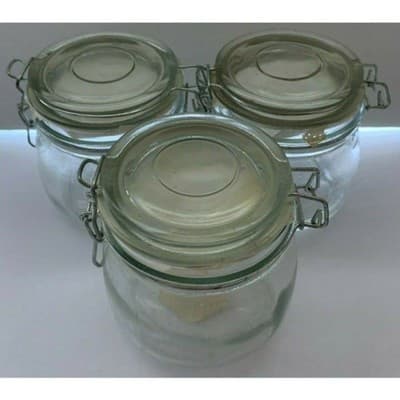 Clear Glass Canister Set of 3 with Lids Food Storage Jar Round Storage 500 ML - Thumbnail 2