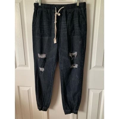 Mittoshop Women's Black Ripped Denim Joggers Size M Casual Pants - Thumbnail 11