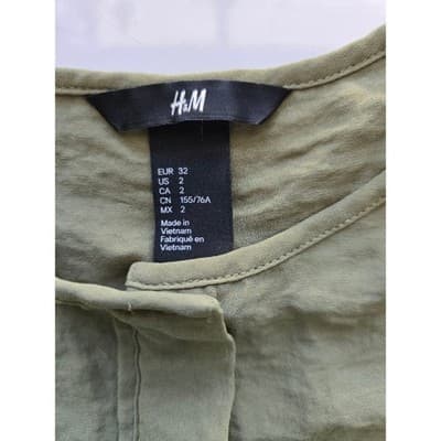 Women H&M Olive Green Long Sleeve Button Up Shirt Tunic Top - Thumbnail 3