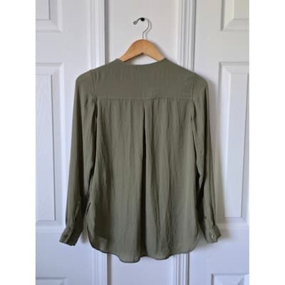 Women H&M Olive Green Long Sleeve Button Up Shirt Tunic Top - Thumbnail 10