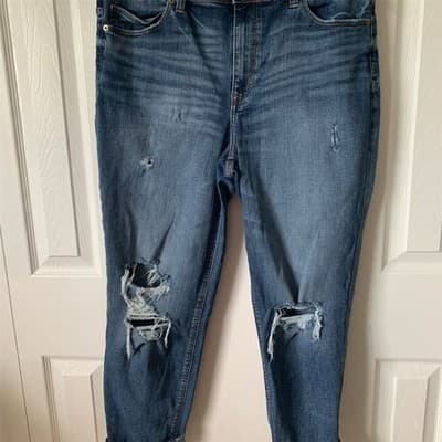 Express Women's Size 12 High-Rise Distressed Girlfriend Jeans Blue - Image 1