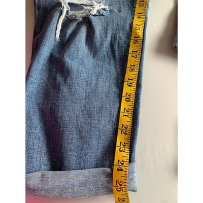 Express Women's Size 12 High-Rise Distressed Girlfriend Jeans Blue - Thumbnail 9