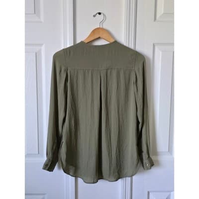 Women H&M Olive Green Long Sleeve Button Up Shirt Tunic Top - Thumbnail 2