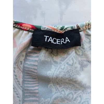 Tacera Patchwork Boho Tunic Top 3/4 Sleeve Boat Neck Geometric Paisley Print - Thumbnail 3