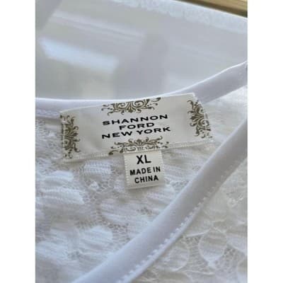 Women Shannon Ford NY XL White Lace Top Short Sleeve Keyhole Back Blouse - Thumbnail 3