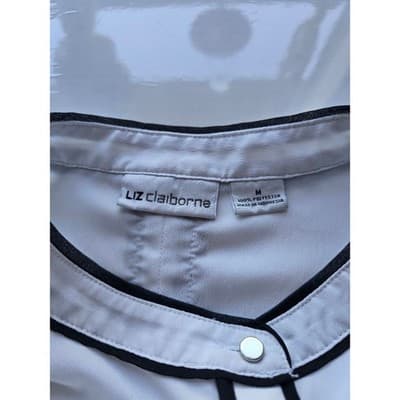 Liz Claiborne Sleeveless Shell Top White Black Trim Mandarin Collar Women Casual - Thumbnail 3