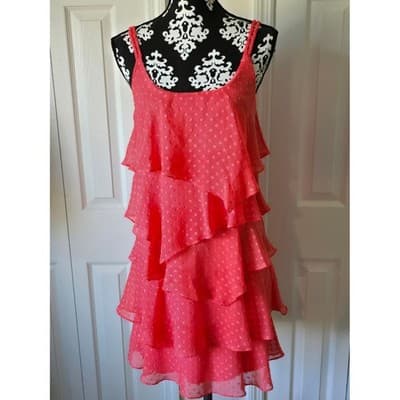 Signature By Robbie Bee Coral Ruffle Tiered Swiss Dot Spaghetti Strap Mini Dress - Thumbnail 9