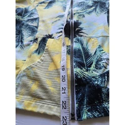 Womens Onque Casual Tropical Palm Tree 3/4 Sleeve Zip Up Hoodie Yellow Green - Thumbnail 7