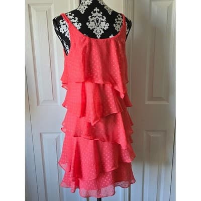 Signature By Robbie Bee Coral Ruffle Tiered Swiss Dot Spaghetti Strap Mini Dress - Thumbnail 8