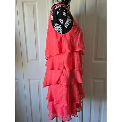 Signature By Robbie Bee Coral Ruffle Tiered Swiss Dot Spaghetti Strap Mini Dress - Thumbnail 12